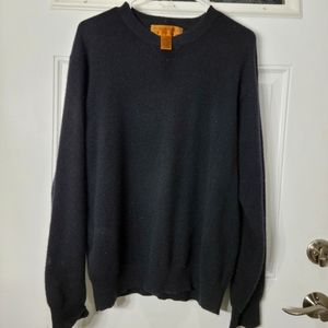 Mens Black Crew Neck Pullover Sweater 2-Ply Cashmere Size Med